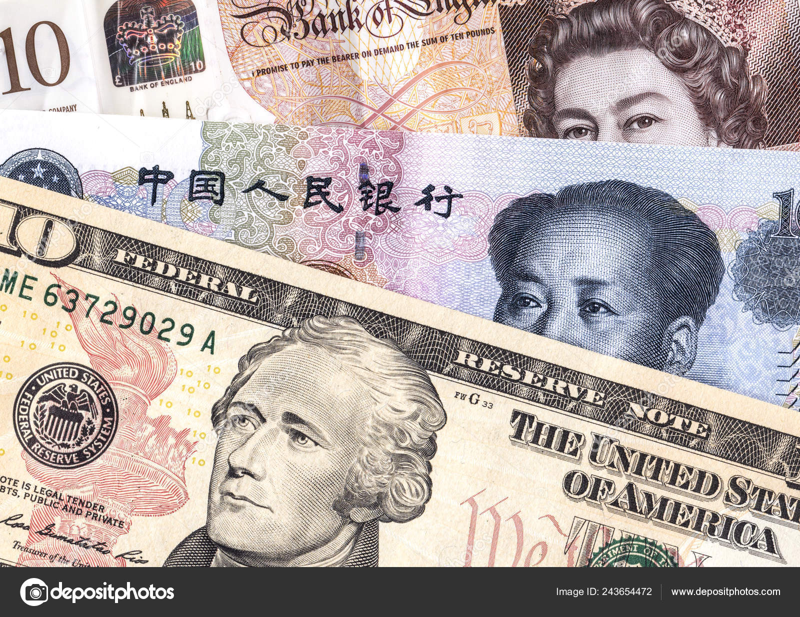 不同的储备货币美元人民币英镑近边—— 库存社论照片© blinow61 #243654472