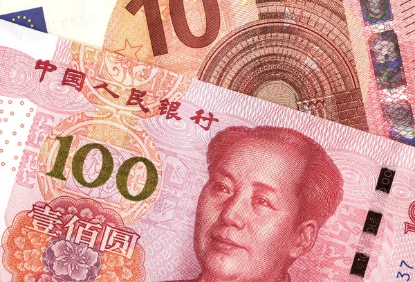 中国人民元紙幣とユーロ コンセプト貿易と協力 — ストック写真