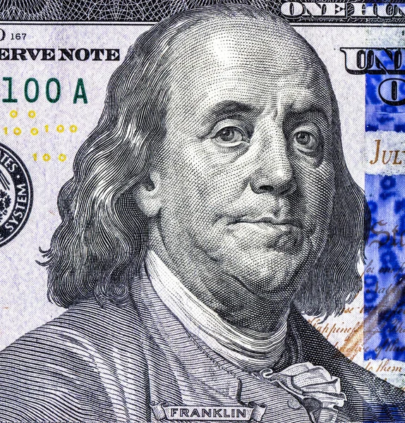 Benjamin Franklin Portrét 100 Americký Dolar Bankovek Nás Papírových Peněz — Stock fotografie