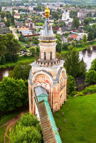 Zobacz Wieży Świeca Bell Tower Borisoglebsky Klasztor Torzhok Rosja — Zdjęcie stockowe