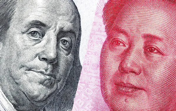 Retrato Benjamin Franklin Contra Mao Zedong 100 Dólares Americanos 100 — Fotografia de Stock