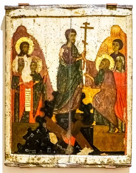 Icona ortodossa. La discesa all'inferno, XIV secolo — Foto Stock