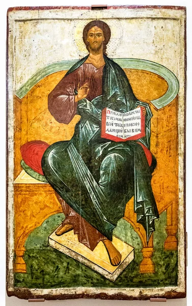 Православна ікона. Христос інтронізований, 15-го століття — стокове фото