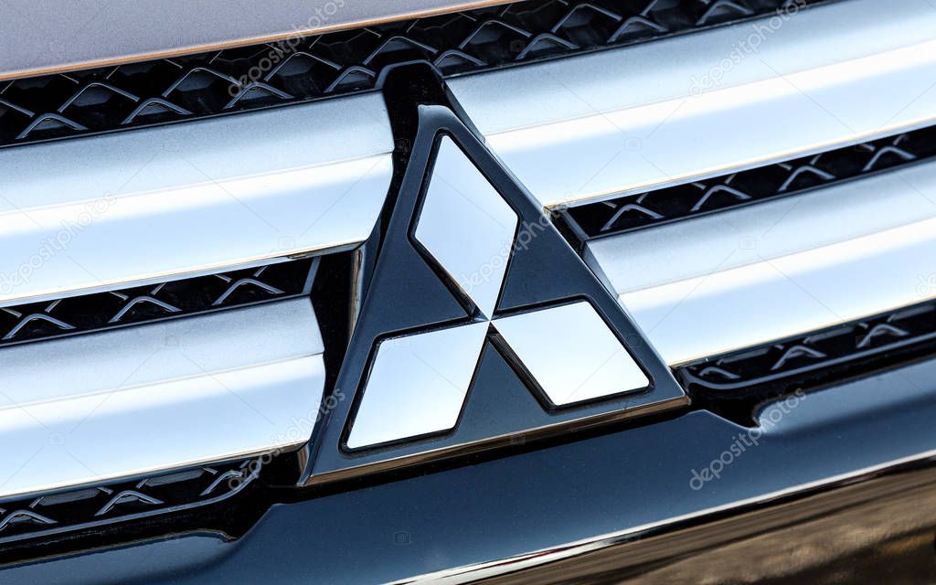 Samara, Russia - September 23, 2018: Mitsubishi Motors logo on the car. Mitsubishi Motors Corporation is a Japanese automotive manufacturer