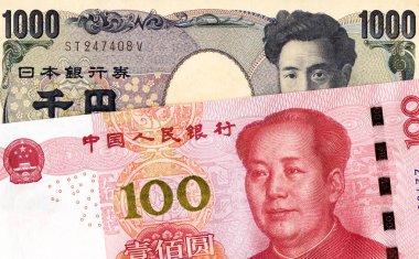 Banknot ve Çin yuan para birimi Japonca yen