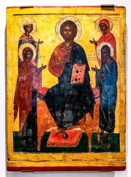Antyczna Rosyjska prawosławna ikona, Deesis — Zdjęcie stockowe