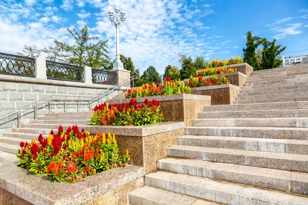 Granite stair with flower beds — Stock Photo, Image