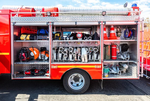 Fire and rescue equipment in a fire truck — Stock Photo, Image