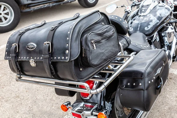 Leather motorcycle bag for luggage — Stock Photo, Image