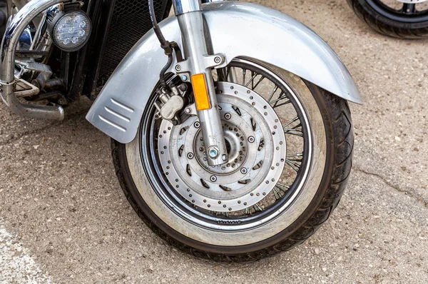 Front wheel of sports motorcycle Stock Picture