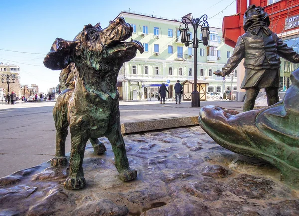 Samara Russia March 2020 Small Dog Fragment Bronze Monument Uncle — Stock Photo, Image