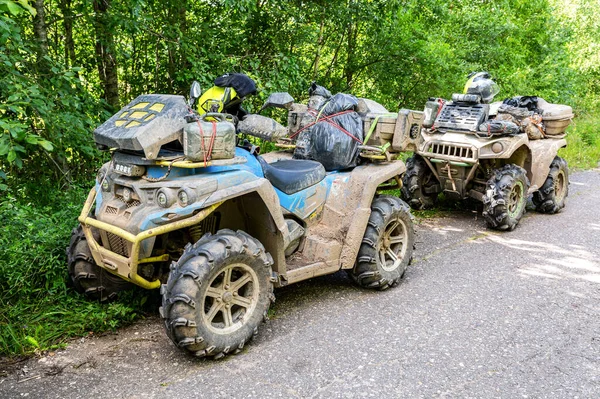 Novgorod Region Russia August 2020 Roader Quad Bikes Driving Extremely — Stock Photo, Image