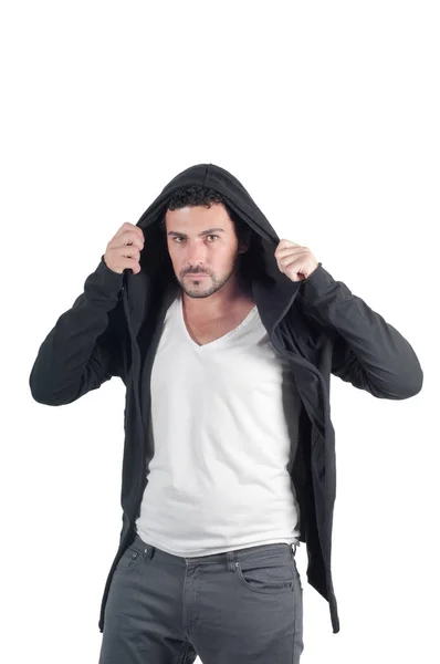 Ung man dressing hoodie — Stockfoto