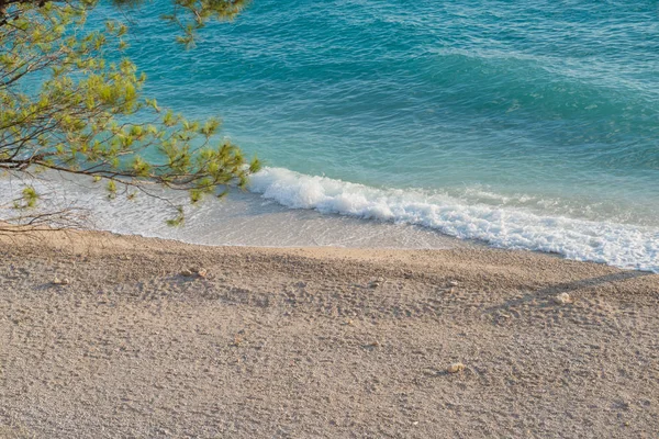 海滩在克罗地亚海岸，蓝色海洋 — 图库照片