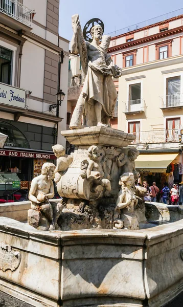 Amalfi Italy Jule 2017 Fountain Statue Andrew Cathedral Andrea Main — Stock Photo, Image