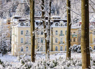 Çek Cumhuriyeti, Marianske Lazne, 21 Ocak 2018. Ünlü spa tesisinin Marianske Lazne kış zamanında Çek Cumhuriyeti'nde