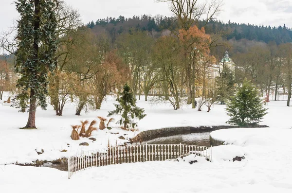 Winter Central Park Marianske Lazne Marienbad Großer Berühmter Böhmischer Kurort — Stockfoto