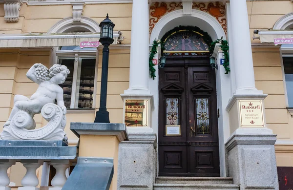 Karlovy Vary Çek Cumhuriyeti Ocak 2018 Hotel Rudolf Eski Şehir — Stok fotoğraf