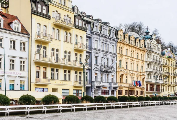 Karlovy Vary Çek Cumhuriyeti Ocak 2018 Tarihi Kent Merkezi Ile — Stok fotoğraf