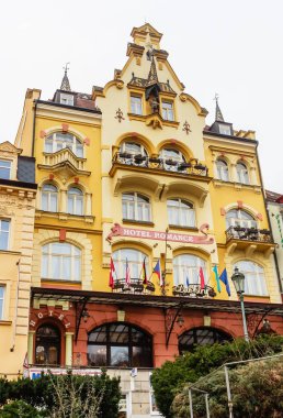 Karlovy Vary, Çek Cumhuriyeti: 25 Ocak 2018: Hotel Romance. Eski Şehir, Karlovy Vary, Çek Cumhuriyeti 