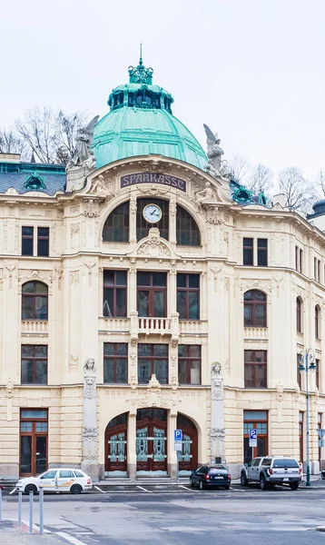 Karlovy Vary Repubblica Ceca Gennaio 2018 Bank Sparkasse Promenade Karlovy — Foto Stock