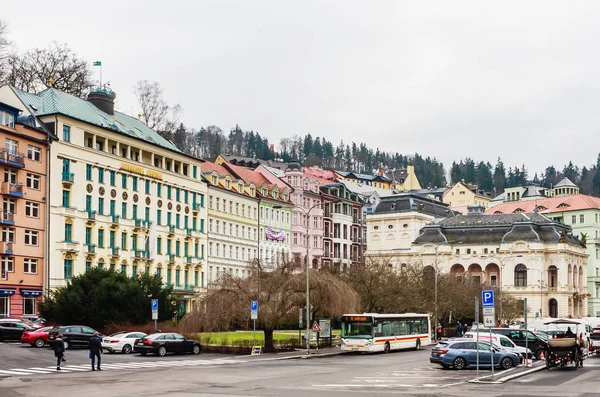 Karlovy Vary República Checa Enero 2018 Centro Histórico Ciudad Con —  Fotos de Stock