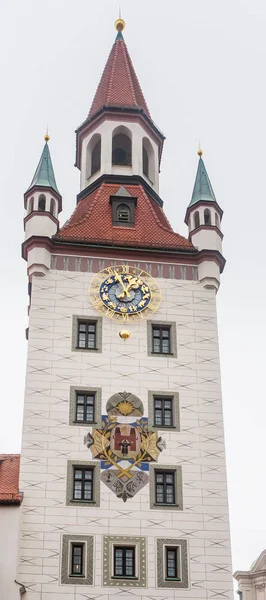 Torre Del Reloj Del Campanario Del Ayuntamiento Múnich Edificio Municipal — Foto de Stock