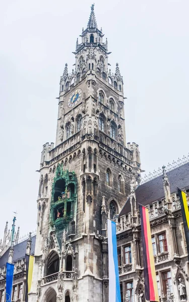 Torre Relógio Nova Câmara Municipal Rathaus Marienplatz Edifício Famoso Arquitetura — Fotografia de Stock