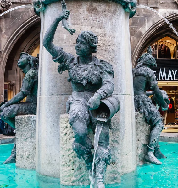 Fischbrunnen Fish Fountain Fountain Sculptures Marienplatz Mary Square Munich Germany — Stock Photo, Image