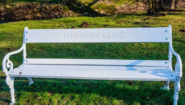 White Bench Can Considered Symbol City Marianske Lazne Because Here — Stock Photo, Image