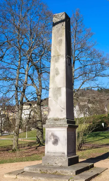 Obelisk Karl Heidler West Bohemian Spa Town Marianske Lazne Marienbad — Stock Photo, Image