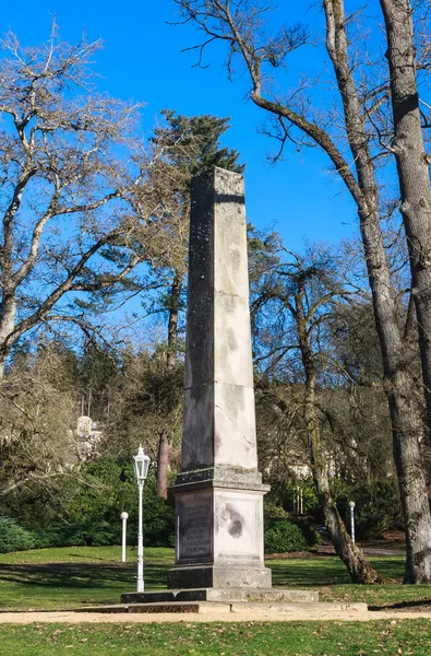 Obelisk Karl Heidler Uzdrowiska Mariańskie Łaźnie Mariańskie Łaźnie Zimie Czechy — Zdjęcie stockowe