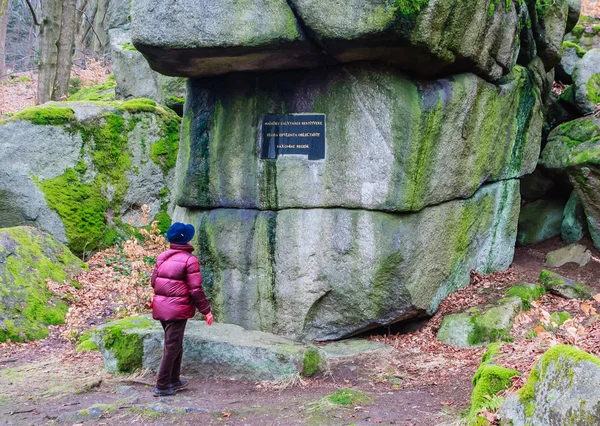 Friedrich Stone (Friedrichstein) with a memorial plaque in memory of the King of Saxony, Friedrich Augustus II, who in the years 1834-1835 twice visited  Marianske Lazne (Marienbad). Czech Republic