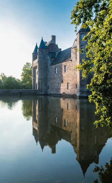 Turrets Drawbridge 14Th Century Chateau Trecesson Forest Paimpont View Large — стоковое фото