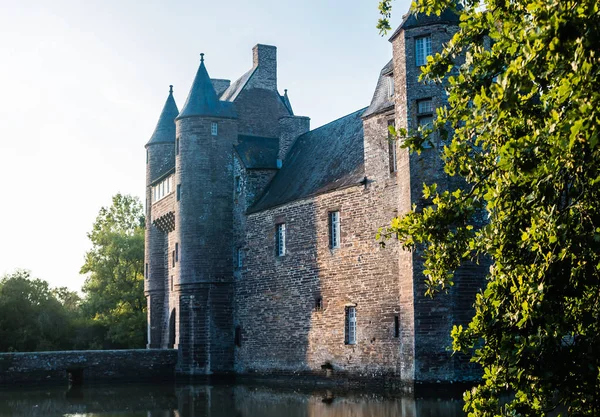 Turrets Drawbridge 14Th Century Chateau Trecesson Forest Paimpont View Large — стоковое фото