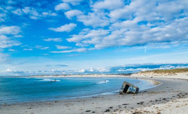 Lampaul-Ploudalmzeau, Brittany, France - September 19, 2017: Beach and Atlantic Ocean. Lampaul-Ploudalmezeau, Finistere, Brittany, France