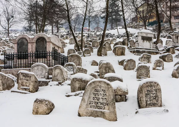 Поврежденное Старое еврейское кладбище во время осады Сараево сербами. Второе по величине еврейское кладбище в Европе после Пражского еврейского кладбища — стоковое фото