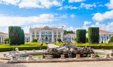 Queluz National Palace Ceremonial Facade and Fountain in Sintra 