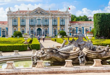 Queluz National Palace Ceremonial Facade and Fountain in Sintra 