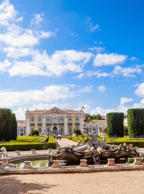 Queluz National Palace Ceremonial Facade and Fountain in Sintra 