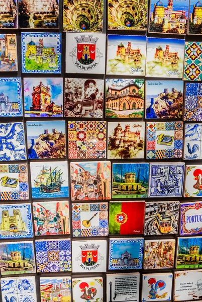 Colorful Ceramic Tiles Magnets Souvenirs. Sintra, Portugal — Stock Photo, Image