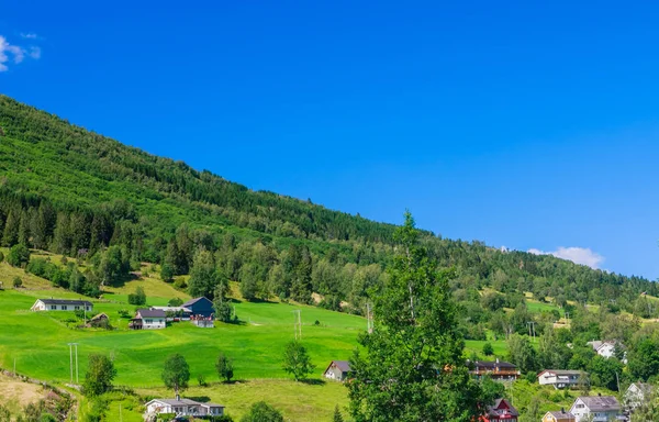 Small  houses at Olden, Norway.Olden is a village and urban area — Stock Photo, Image