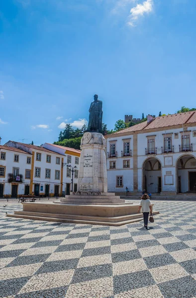 Praca Republica Town Hall Statue Gualdim Pais Tomar Fortress Manvent — Stok fotoğraf