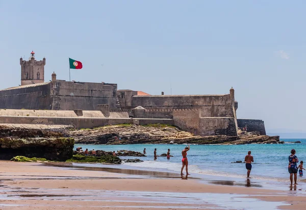 Festung Saint Julian Mit Leuchtturm Strand Praia Von Carcavelos Portugal — Stockfoto