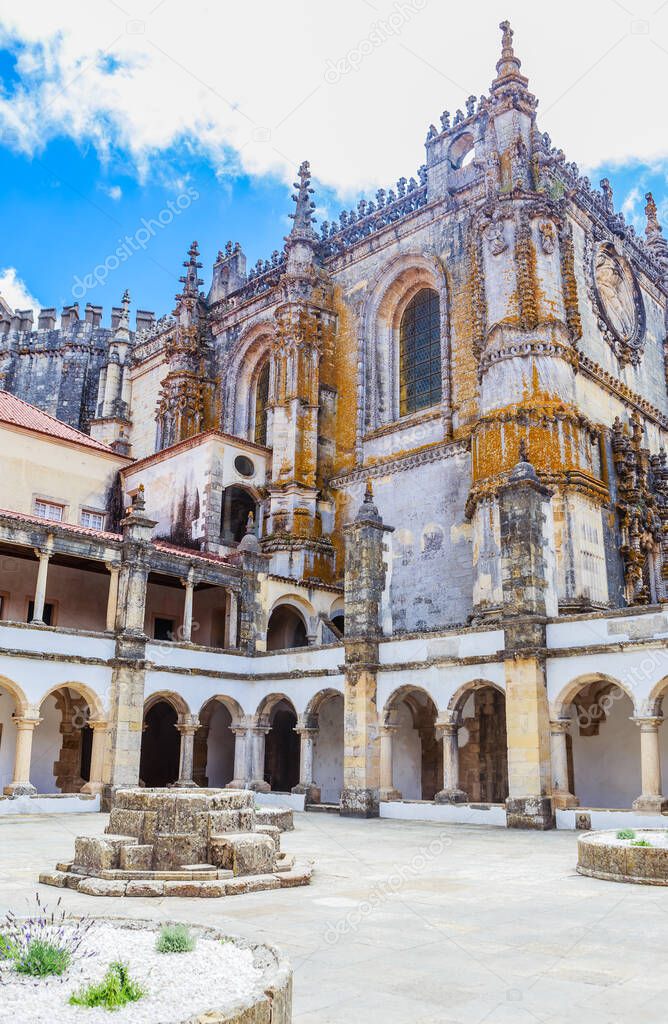 The elaborate pinnacles over the western facade of the church, Convent of Christ, Tomar, Portugal