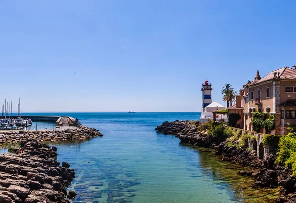 Excelente Vista Entrada Longo Costa Rochosa Perto Farol Santa Marta — Fotografia de Stock