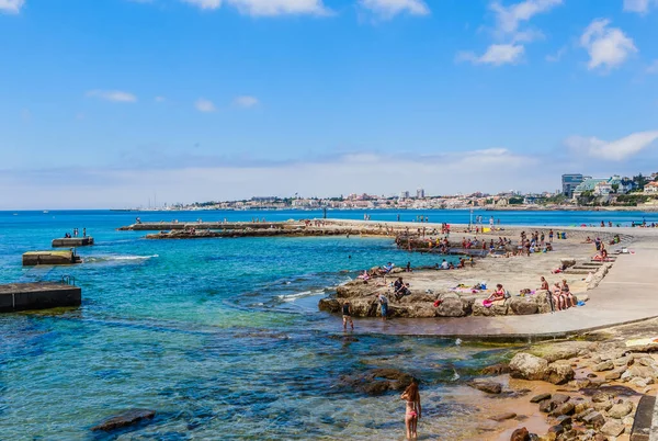 Praia Pública Estoril Num Lindo Dia Verão Portugal — Fotografia de Stock