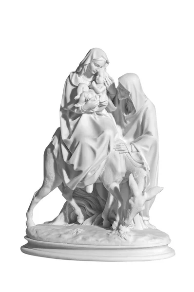 Klassisk Marmor Statyett Religiös Scen Med Jesusbarnet Vit Bakgrund — Stockfoto