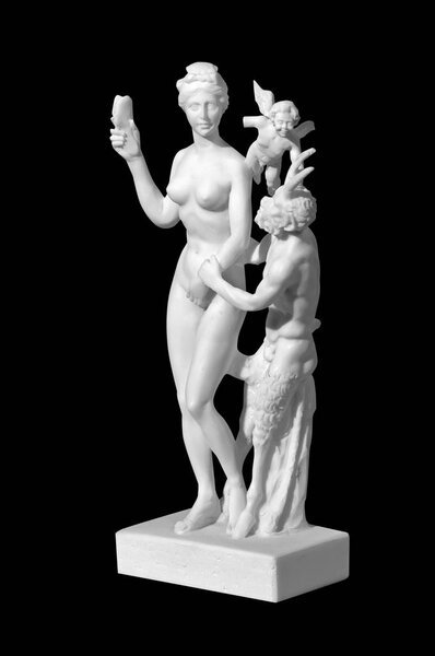 Classic white marble statue of a naked woman on a black background
