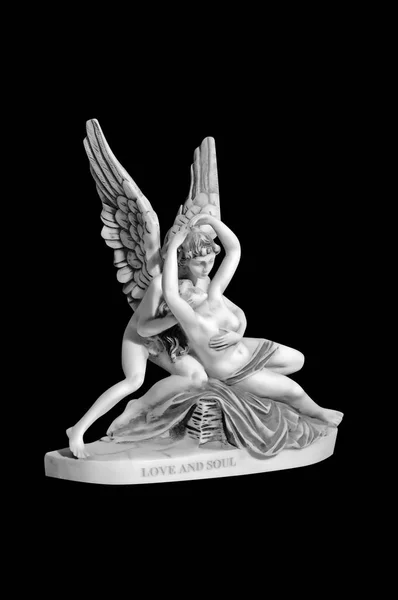 Klassisk Marmor Statyett Ängel Och Man Svart Bakgrund — Stockfoto